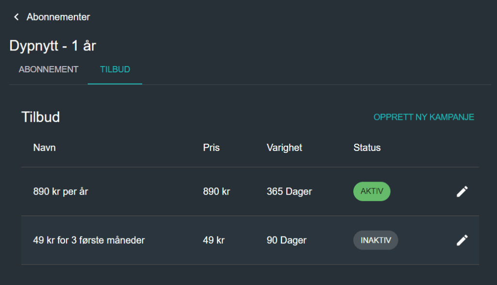 Abonnement tilbud - Abonnementssystem