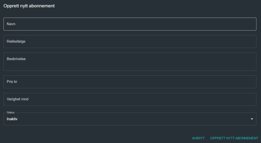 Opprett ny abonnement - Abonnementssystem
